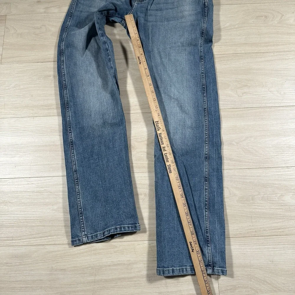 Wrangler Retro Slim Straight Jeans Mens 32x32 Blue Denim Stretch Faded 1088MWZJK